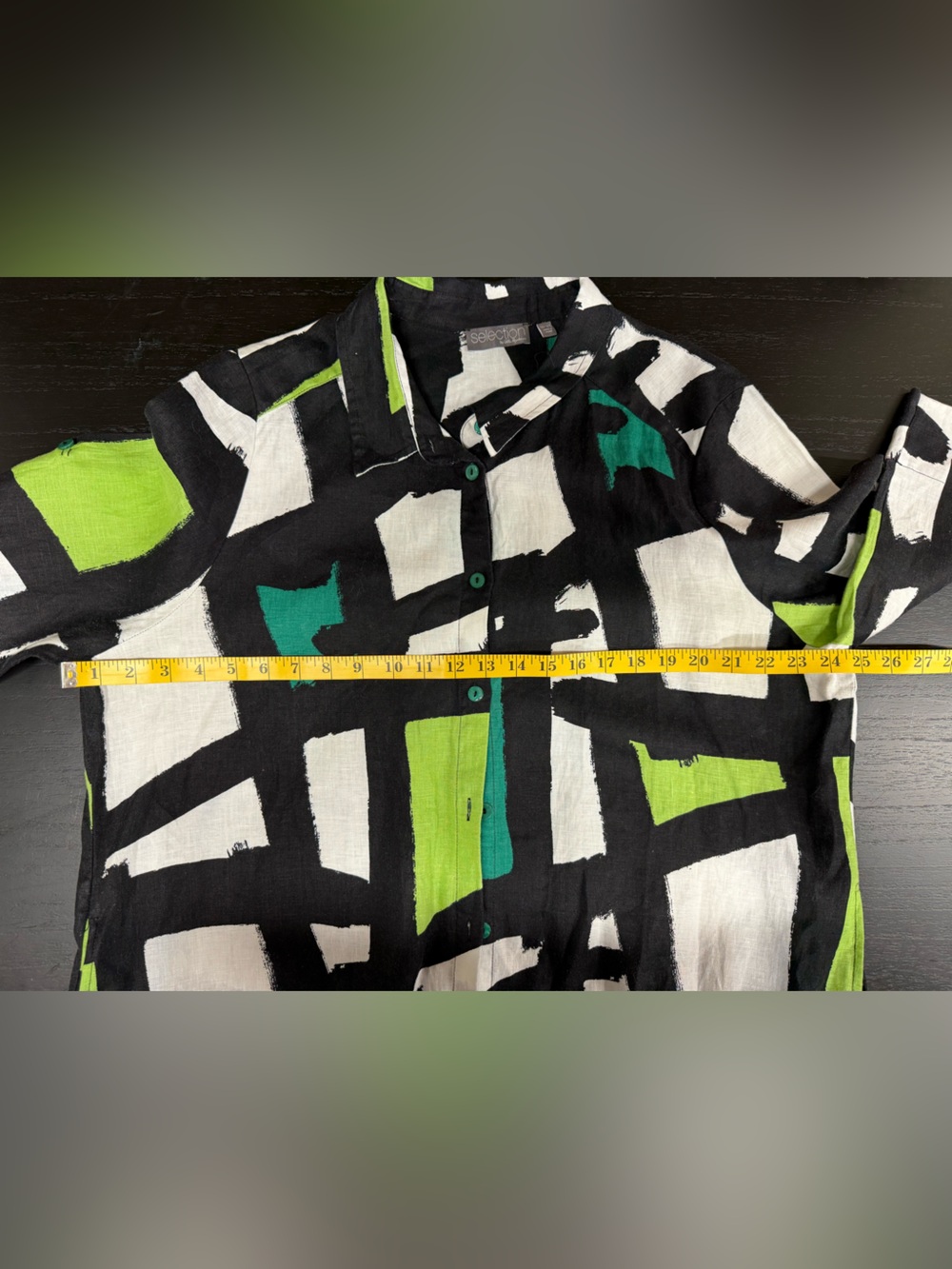 Ulla Popken Black, White & Green Abstract 3/4 Sleeve Maxi Shirt Dress - Picture 6 of 13